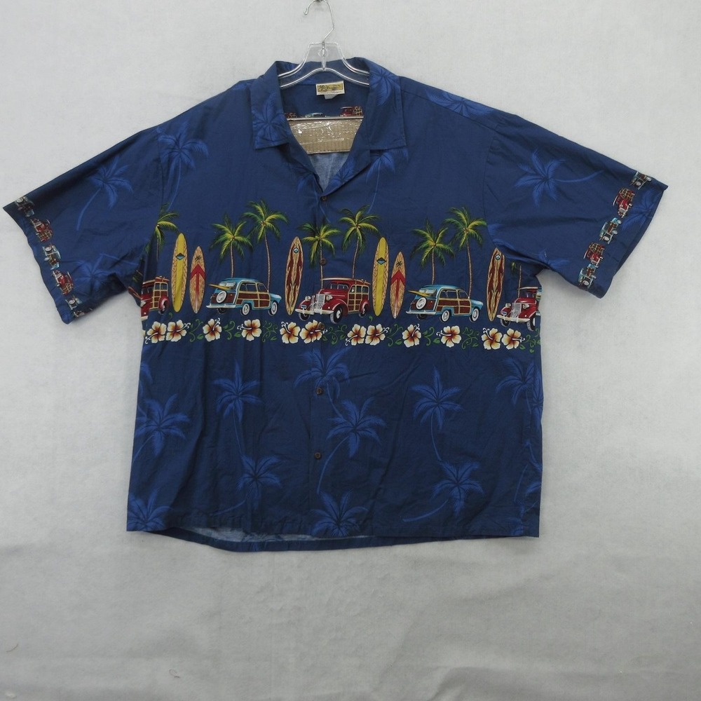Winnie Fashion Hawaiian Shirt Mens 2XL Surf Woody Car Aloha Palm  Button Up
